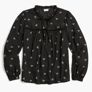 J.Crew Bow Blouse with Ruffle Neck and Velvet Trim - size Medium